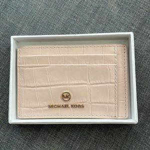 Michael Kors small leather card case - soft pink croc embossed.